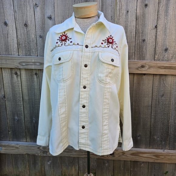 Montgomery Ward Jackets & Blazers - Western Jacket Womens Medium White Embroidered Floral Sequin Stud Button Up